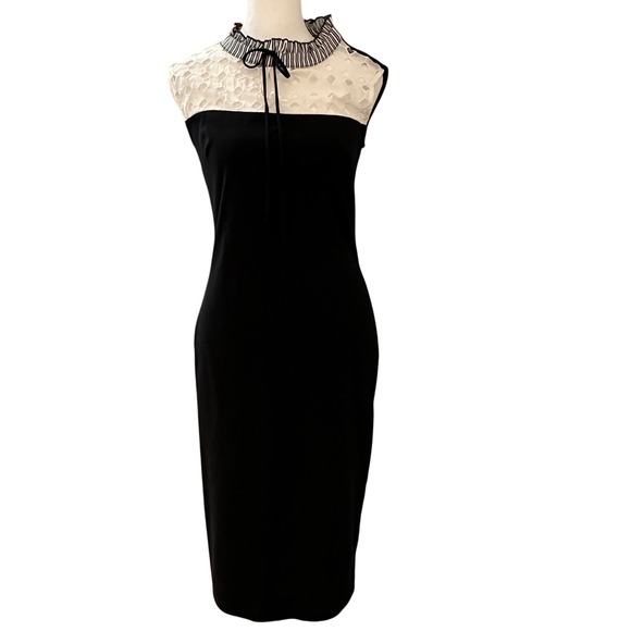 Smak Parlour Black Sheath Dress M Sleeveless Party Eyelet Career Office Retro - Picture 1 of 6